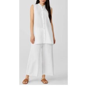 Eileen Fisher White Sleeveless Button Down Tunic
